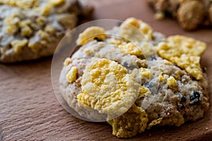 Cornflake Cookies on wooden surface.