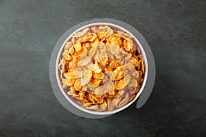 Cornflakes in a bowl on a nice underground