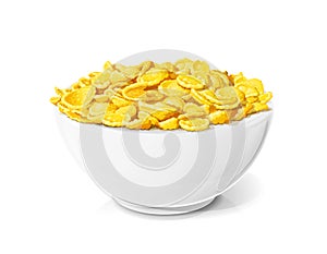 Cornflakes in ceramic bowl. Corn cereals