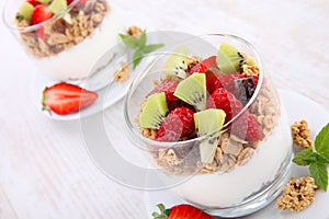 Cornflakes with fresh fruits and yogurt