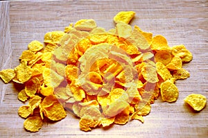 Cornflakes on wood cutboard