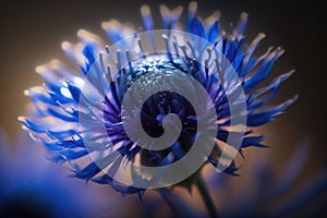 A Cornflower Macro Photo Volumetric Lightin. Generative AI photo