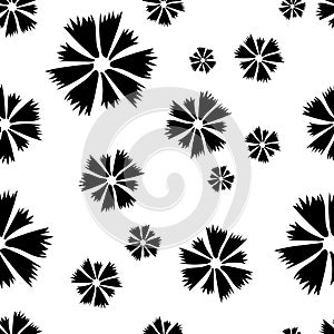 Cornflower seamless pattern of black flowers, abstract texture, vector floral print, minimalist flower background