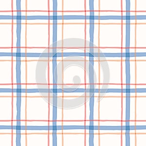 Cornflower Watercolor Hand-Drawn Cottagecore Windowpane Plaid Vector Seamless Pattern