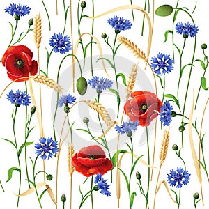 Cornflowers, Poppies and Wheat Ears Pattern
