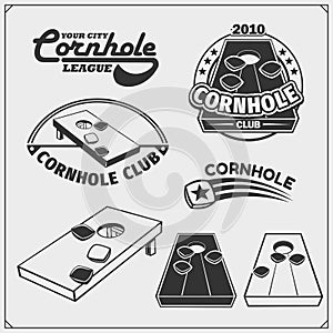 Cornhole badges, labels and design elements. Sport club emblems.