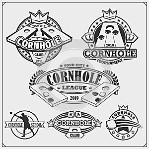 Cornhole badges, labels and design elements. Sport club emblems. photo