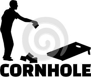 Cornhole game with silhouette and game name