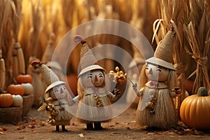 Cornhusk dolls arranged in a creative and