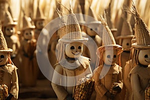 Cornhusk dolls arranged in a creative and