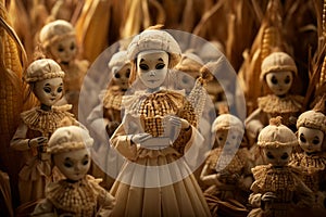 Cornhusk dolls arranged in a creative and