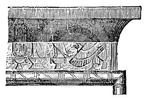 Cornice of Entablature over Doorway at the Great Temple at Philae, main beam,  vintage engraving photo