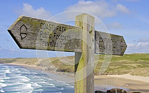 Cornish coastal footpath sign, Perranporth