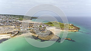 Cornish coastal town of St Ives panoramic view .