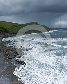 Cornish coastline and storm