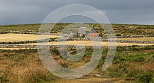 Cornish landscape with stonewalls and cloudy sky