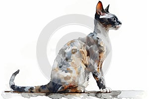 Cornish Rex watercolor, isolated on white background