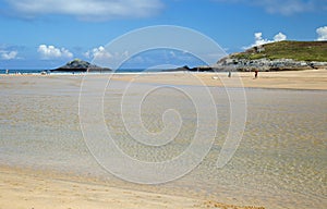 Cornish sandy beach with large clear space for text