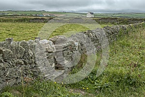 A Cornish stone fence dividing the fields