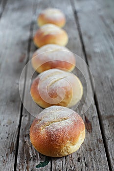 Cornmeal bread rolls, briosche round sandwich snack photo