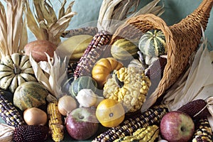 Cornucopia of fall decorative fruits photo