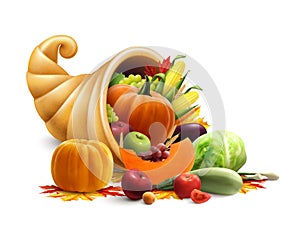 Cornucopia Full Of Vegetables And Fruits