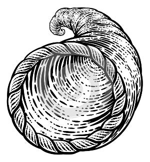 Cornucopia Horn Vintage Woodcut Illustration