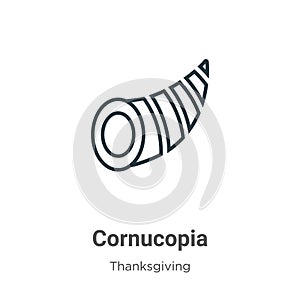 Cornucopia outline vector icon. Thin line black cornucopia icon, flat vector simple element illustration from editable