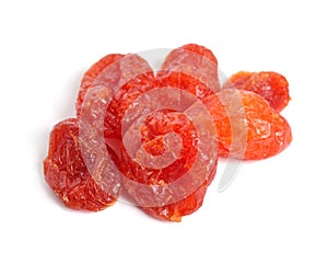 Cornus mas, cornel or Cornelian cherry, dogwood. Dried fruit isolated on white background