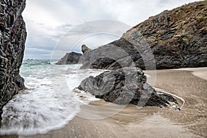 Cornwall beach and waves at Kynance cove