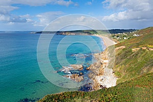 Cornwall coast Praa Sands view west towards Penzance and Mousehole photo