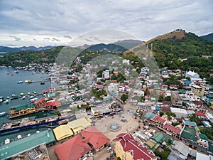 Coron Cityscape with Mt. Tapyas Mountain in Background. Palawan, Philippines