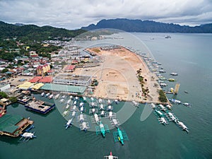 Coron Cityscape with Pier and Sulu Sea. Palawan, Philippines