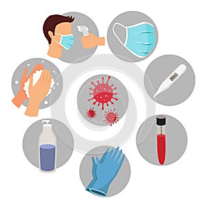 Collection of flat, color, vector icons. Coronavirus and epidemy protection. photo