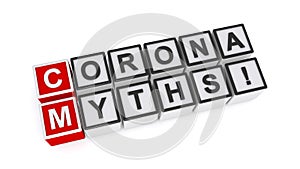 Corona myths word block on white