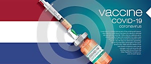 Corona vaccine vector 3D illustration, country flag concept.