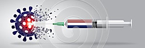 Corona vaccine vector 3D illustration, country flag concept.