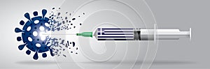 Corona vaccine vector 3D illustration, country flag concept.