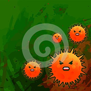 Corona virus 2019-nCoV Emoji pattern isolated on abstract green and brown background. Dangerous chinesse virus. Corona Virus in Wu