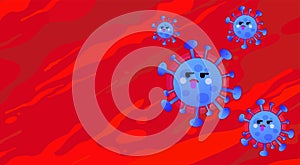 Corona virus 2019-nCoV Emoji pattern isolated on red background. Dangerous chinesse virus. Corona Virus in Wuhan, China, Global Sp