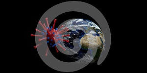 Corona Virus 2019nCoV with Planet Earth Wuhan Virus 3D Illustration. Elements of this image are furnished by NASA