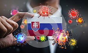 Corona Virus Around Slovakia Flag. Concept Pandemic Outbreak in Country