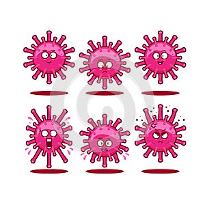 Corona virus bacteria character mascot cute expression set of health epidemic pandemic