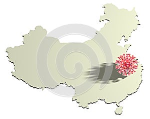Corona virus in China, Wuhan, 3D illustration