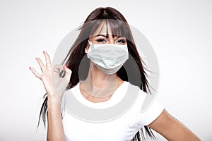 Corona virus concept. woman in protective mask photo