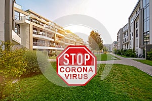 Corona Virus / Covid-19 crisis, Stay at home during quarantine, Home office in residential area with apartment buildings