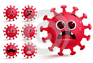 Corona virus covid-19 emoticon vector set. Covid-19 corona virus smileys emoji and emoticon.