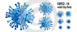 Corona virus, Covid 19, Flu virus under microscope isolate on white background with clip path for di cut. Epidemic of COVID-19,