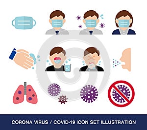 Corona virus covid-19  related vector icon illustration set