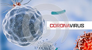 Corona virus. Covid-19 virus cells or bacteria molecule. Flu, view of a virus under a microscope, infectious disease. Germs,